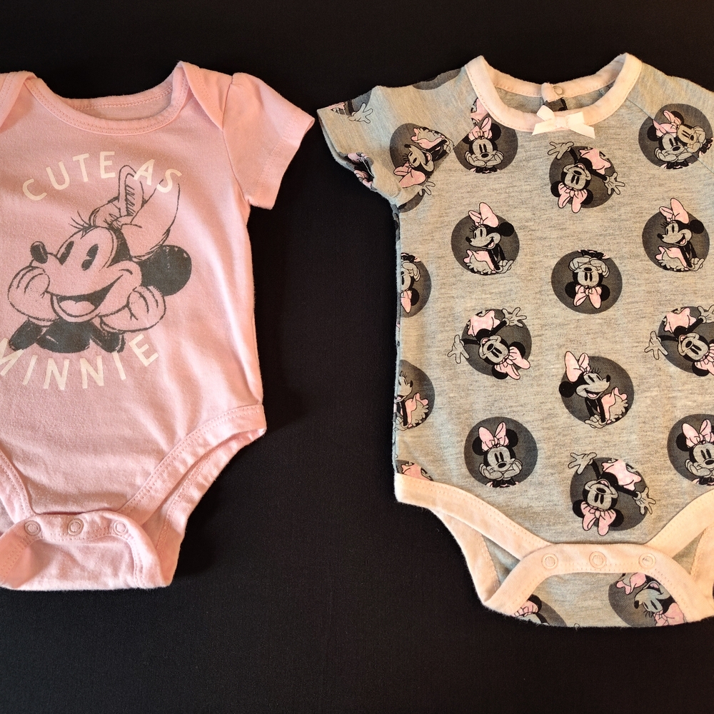 Disney Minnie Mouse Pink and Gray Set Of 2 Onesies